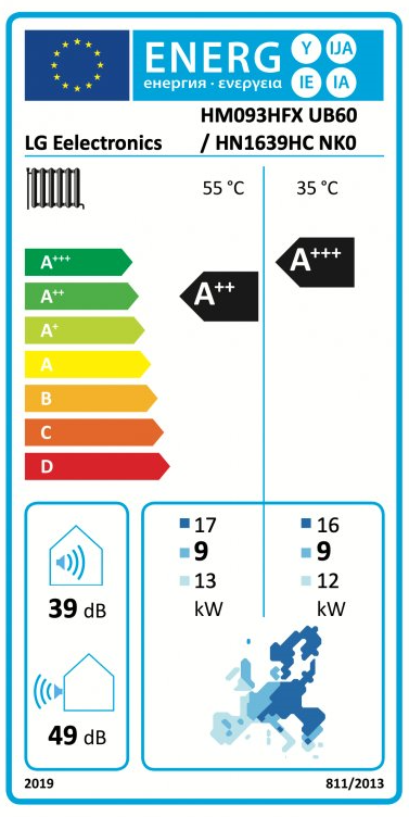 Tepelné čerpadlo LG Therma V R290 monoblok 9kW 3f HM093HFX(novinka 2024)extrémne nízkou hlučnosťou, prevádzkovou vonkajšou teplotou od -28 ° C a výstupnou teplotou vody až 75 ° C. - energetický štítok